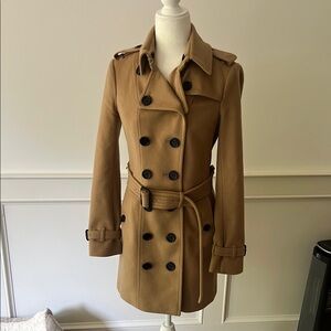 Burberry Tan Trench Coat with Epaulettes and Notched Lapels